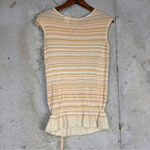 Vintage70s thyme yellow coral tan striped knit sleeveless top medium - Picture 4 of 5